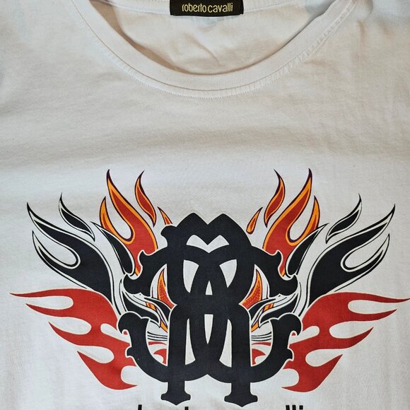 Robert Cavalli White Logo Tee Shirt - Size Medium - Picture 4 of 5